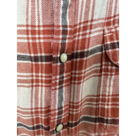Lucky Brand Mens Orange & White‎ Plaid Flannel Medium Long Sleeve Snap Button - Picture 2 of 8